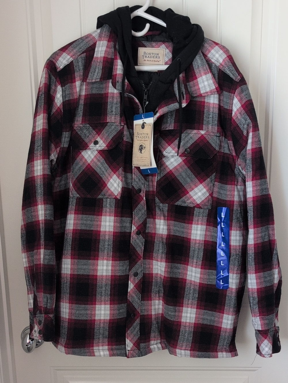 NWT - Boston Traders Men’s Red & Black Plaid Hooded Flannel Shirt